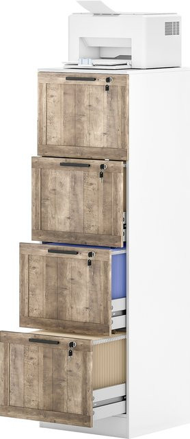 HOMCOM Büroschrank mit 4 Schubladen und Schloss inklusive 2 Schlüsseln für A4 Hängemappen in Weiß und Holz, H x B x T: 129 x 39,4 x 40 cm - Bild 1