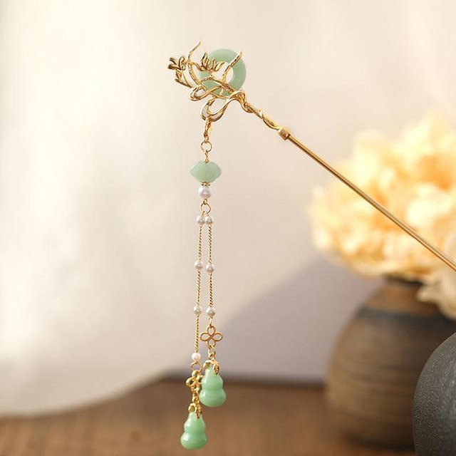 Chinese FLY Haarnadel Blume Form Mond Perle Fransen, Damen, beige - Bild 1