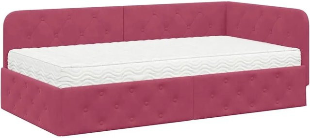 vidaXL Eckbettgestell mit Matratze aus Samt in Weinrot, B/T/H: 90 x 200 x 140 cm - Bild 1
