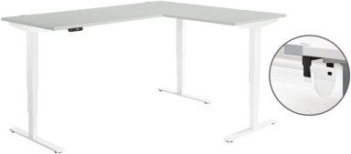 Schäfer Shop Genius Winkelschreibtisch AERO FLEX elektrisch höhenverstellbar mit C-Fuß und Memorypanel, B: 200 cm, T: 160 cm, lichtgrau/weiß - Bild 1