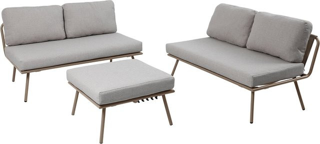Riess-Ambiente Mobile Modular Outdoor Lounge Sitzgruppe mit Tisch und Kissen in Champagner Greige wetterfest - Bild 1