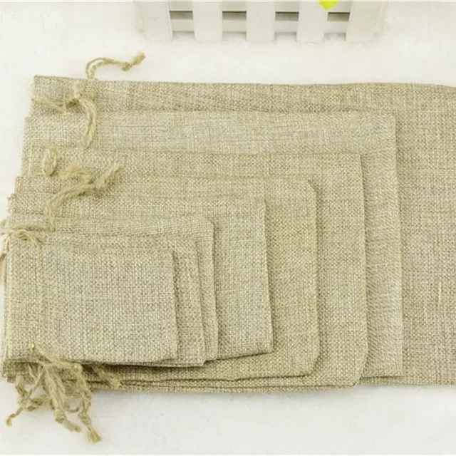 Merylover Jute-Leinen-Beutel mit Kordelzug in Beige und Braun für Schmuck, Geschenke, Hochzeiten oder Weihnachten - Bild 1