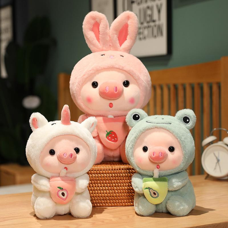 GDzaccly Milchtee Einhorn Frosch Tiger Kaninchen Boba Tee Schwein Plüsch Puppe Rosa - Bild 4