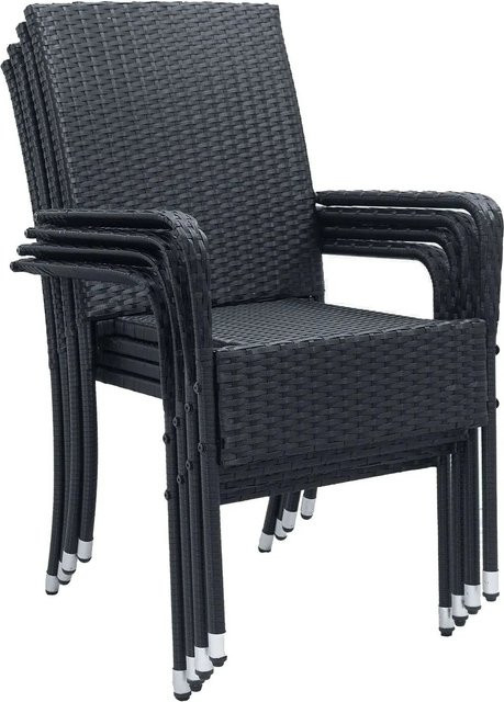 Juskys Yoro Polyrattan Gartenstühle 4er Set mit Armlehnen Schwarz stapelbar - Bild 2