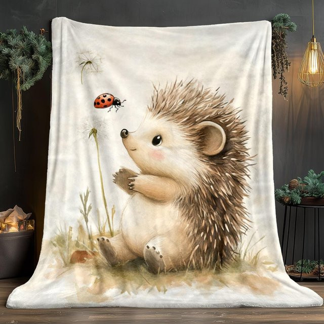 JMG Household Supplies Igel Pilz Überwurfdecke aus Fleece mit Tierprint, Weiß, B/T: 130 x 150 cm - Bild 1