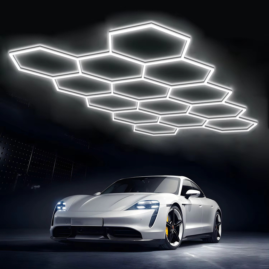 Oyajia 14er-Pack Sechseckige LED-Deckenleuchten im Wabendesign, 6500K Kaltweiß, für Garage, Werkstatt und Studio - Bild 4