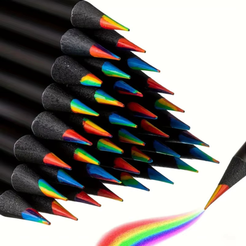 10 Stück 7-in-1 Regenbogen-Bleistifte aus schwarzem Holz zum Skizzieren und Malen in Multicolour - Bild 5