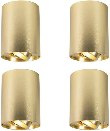 QAZQA 4er Set Rondoo up Deckenstrahler aus Messing in Gold, verstellbar und dimmbar, GU10 Aufbaustrahler aus Aluminium und Messing