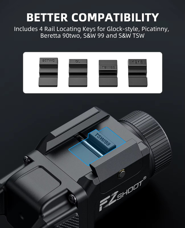 EZshoot Kompakte LED-Taschenlampe mit 500 Lumen und Stroboskop-Modus aus Aluminium für Picatinny- und GL-Schienen - Bild 5