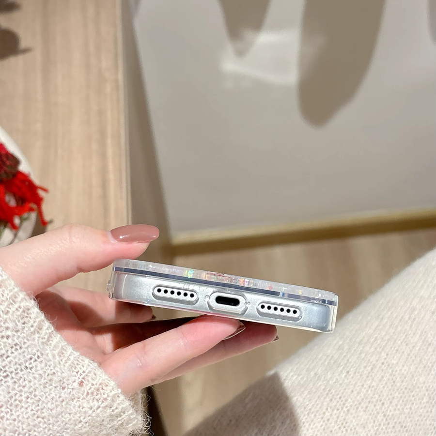 Weihnachtliche iPhone Hülle mit flüssigen Treibsand-Pailletten und verschiebbaren Schneeflocken in Blau für iPhone 17 bis 11 Pro Max - Bild 2
