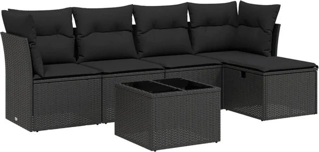 vidaXL 6-tlg Garten-Sofagarnitur in L-Form aus schwarzem PE-Rattan mit Kissen und pulverbeschichtetem Stahlgestell - Bild 1