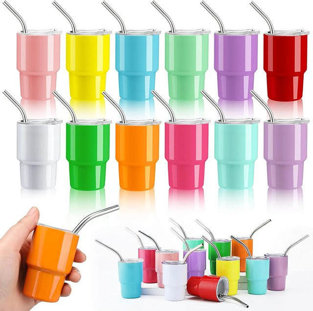 LMETJMA Mini Tumbler JT228 Doppelwandiger Edelstahl Vakuum Becher mit Strohhalm und Deckel, Multicolour, 59,15 ml - Bild 1