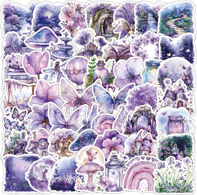 50 oder 100 Stück Lila Niedliche Märchenhafte Garten-Doodle-Aufkleber aus Papier für DIY Scrapbook und Schreibwaren - Bild 1