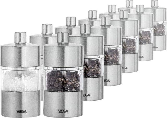 VEGA Moreno Mini Salz- und Pfeffermühlen-Set, Silber, 6er Pack, Durchmesser: 4 cm, Höhe: 8,5 cm - Bild 1