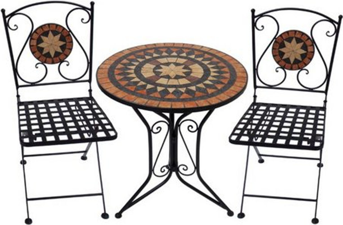 Garden Pleasure Bistro-Set Pular 3-teilig aus Stahl und Eisen mit Keramikmosaik in Schwarz-Braun - Bild 2