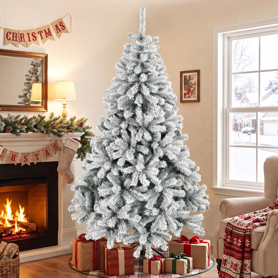 HOMCOM Weihnachtsbaum mit Schneeeffekt, 230 cm Höhe, Grün und Weiß - Bild 2