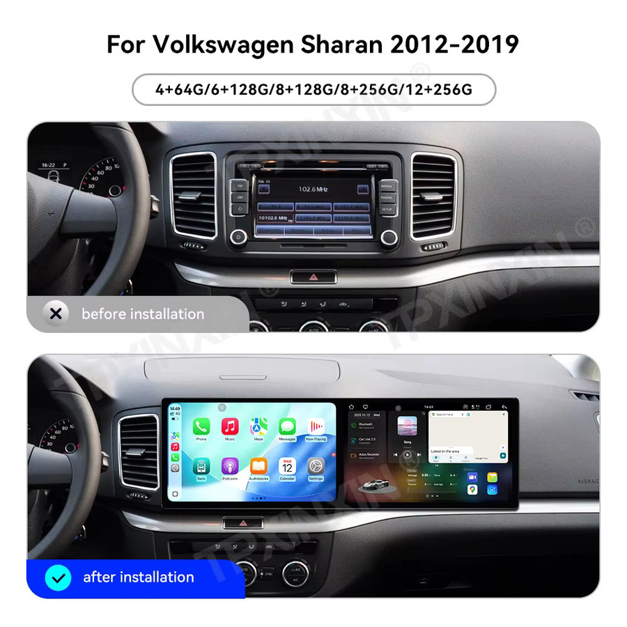 Aotsr Dual-Screen Android Autoradio für Volkswagen Sharan 2012-2019 mit GPS-Navigation und Touchscreen in Schwarz - Bild 2