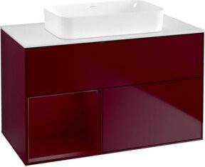 V&B Waschtischunterschrank Finion mit Wandbeleuchtung und Regalsystem links, Farbe Peony Matt, Breite: 100 cm, Tiefe: 60,3 cm - Bild 1