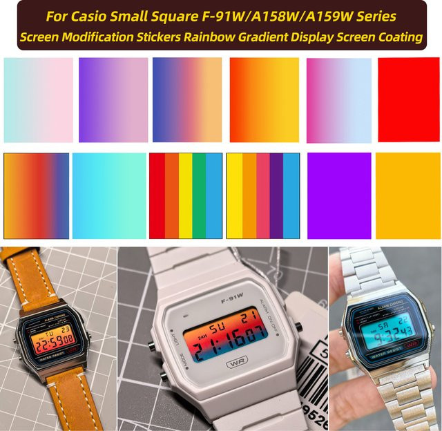 MEIKEJIA Bildschirm Modifikation Aufkleber, Regenbogen Gradienten, Casio F-91W/A158W/A159W Serie Zubehör - Bild 1
