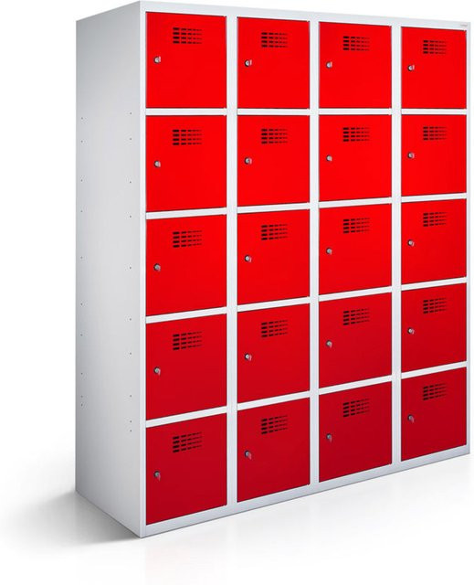 rotstahl Fächerschrank mit 20 Fächern in Rot und Lichtgrau, B/T/H: 120 x 50 x 180 cm - Bild 1