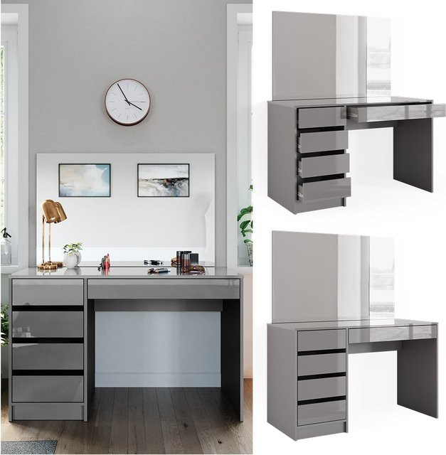 Vicco Schminktisch mit Schminkspiegel in Sherry Grau, moderner Frisiertisch mit Schubladen und Ablage, Hochglanz, Breite: 120 cm, Tiefe: 75 cm - Bild 1