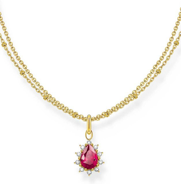 Thomas Sabo Kette, 925 Silber, vergoldet, roter Vintage Romance Anhänger, Damen - Bild 1