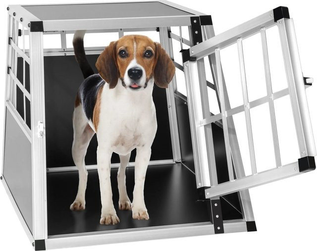 tectake Hundetransportbox Single aus Aluminium und Holz mit gerader Rückwand und Gittertür, Schwarz, B: 54 cm, T: 69 cm, H: 50 cm - Bild 2