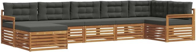 vidaXL Sofagarnitur 7-teilig aus Massivholz Akazie in Natur und Anthrazit mit L-Form und Latten-Design - Bild 1