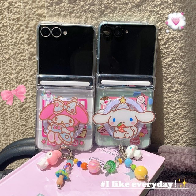 Sanrio Yugui Hund Melody Handyhülle mit Kartenhalter und Magnetischer Halterung für Samsung Galaxy Z Flip 7 6 5 4 3 inklusive Schlüsselband und Stoßfestem Schutz - Bild 1
