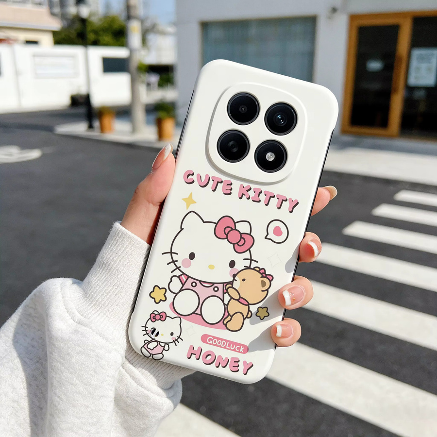 Sanrio Kitty Handyhülle im Y2K Cartoon Design für Redmi Note 15 14 Pro Plus, Rahmenlose Hartschale aus PC, Weiß - Bild 1