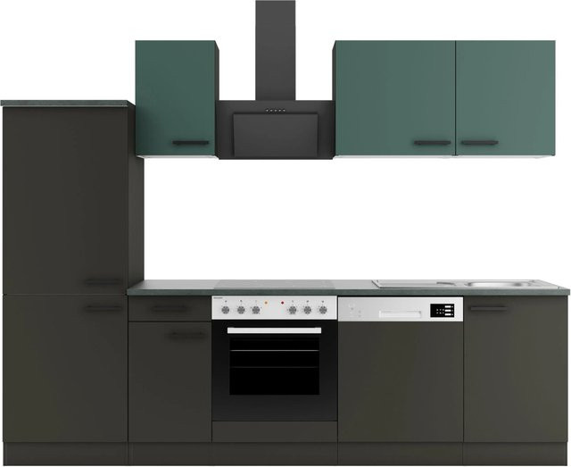 Optifit Küchenzeile KPVM 2742OE-9+ in Steingrün und Anthrazit mit modernem Design und mattem Finish, Breite: 270 cm - Bild 1