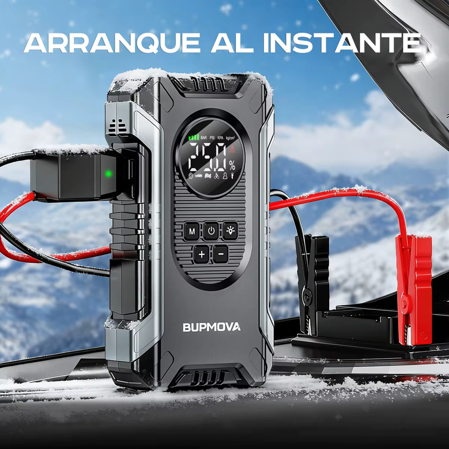 BSMOOM 2-in-1 Starthilfe Powerbank mit 1500A Auto-Booster, 8000mAh Akku und 150PSI Luftkompressor Reifenpumpe inklusive LED-Notlicht in Schwarz - Bild 3