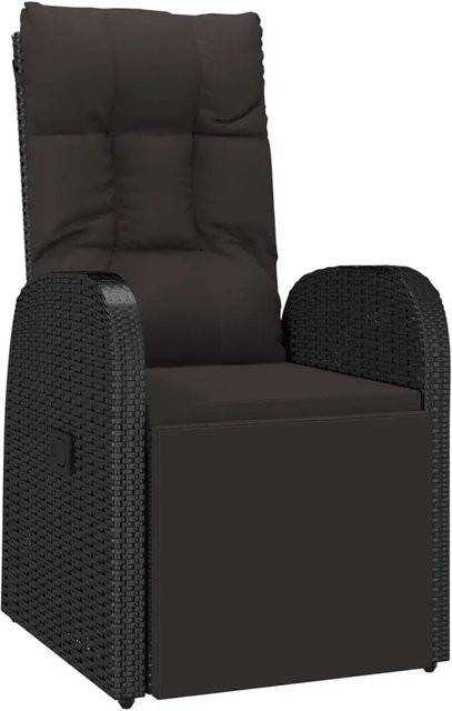 vidaXL Garten-Liegestuhl aus Polyrattan mit wetterfestem Kissen in Schwarz - Bild 1