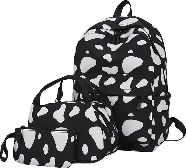 3-teiliges wasserdichtes Schulrucksack-Set mit Brotdose und Federmäppchen in Schwarz für Teenager-Mädchen - Bild 1