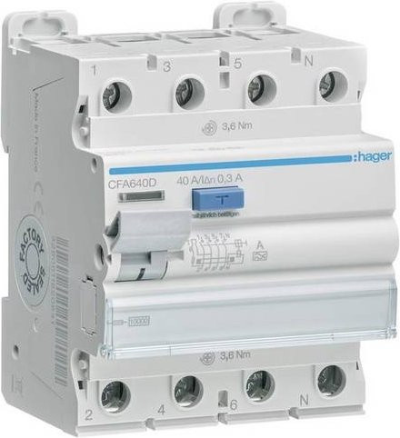 Hager CFA640D FI-Schutzschalter A 4polig 40A 0.3A 400V - Bild 1