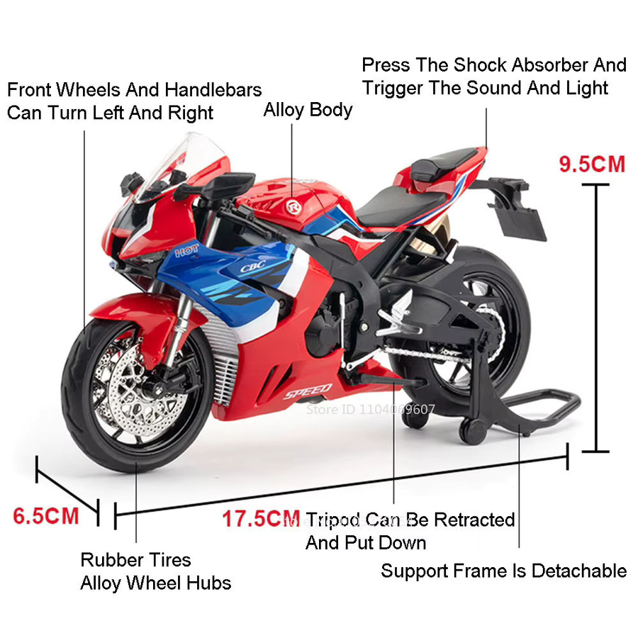 MAKEDA Honda CB400F CBR1000 Miniatur Motorrad, Diecast Legierung, 1:12, mit Licht und Sound - Bild 2