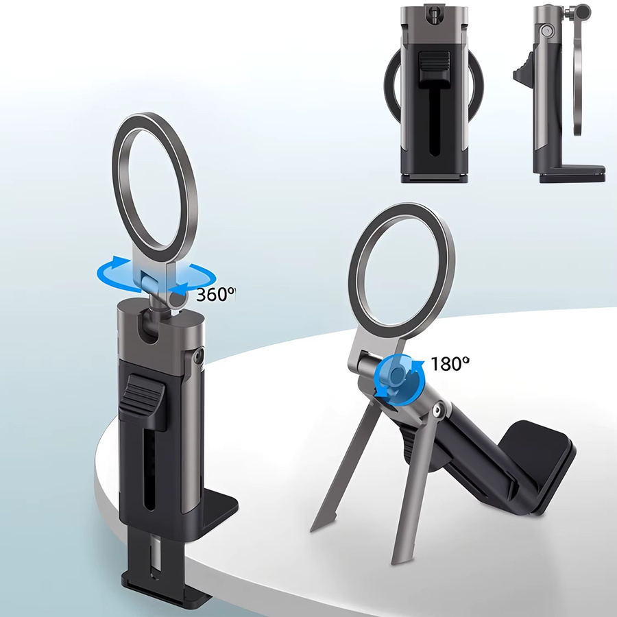 Magnetischer Fireurus Handyhalter, multifunktionaler Reise-Handyhalter mit 360-Grad-Drehung, Desktop-Stützrahmen in Schwarz oder Grau - Bild 2