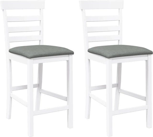 vidaXL Barhocker Set 2 Stück aus Gummibaumholz mit Kissen in Weiß-Grau - Bild 1
