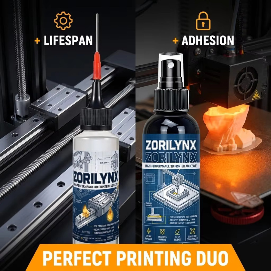 ZORILYNX 3D-Drucker-Set mit Kleber 100 ml für PEI-Glasbett-Haftung und Schmieröl 70 ml für mechanische Bewegungen - Bild 4