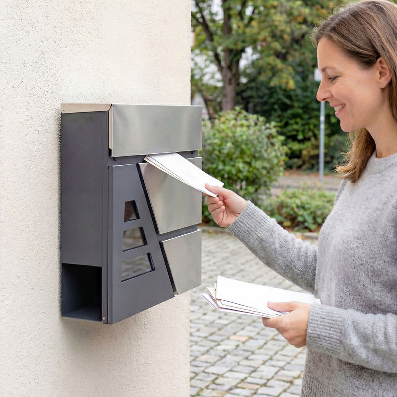 HOMCOM Wandbriefkasten mit Zeitungshalter in Dunkelgrau, wetterfester Briefkasten für die Außenwand inklusive 2 Schlüsseln, B/H/T: 37 x 37 x 10 cm - Bild 2