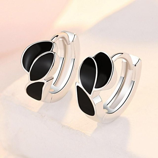 Wucifang Jewelry Creolen 925 Silber, Schwarz, Blatt, Damen - Bild 1