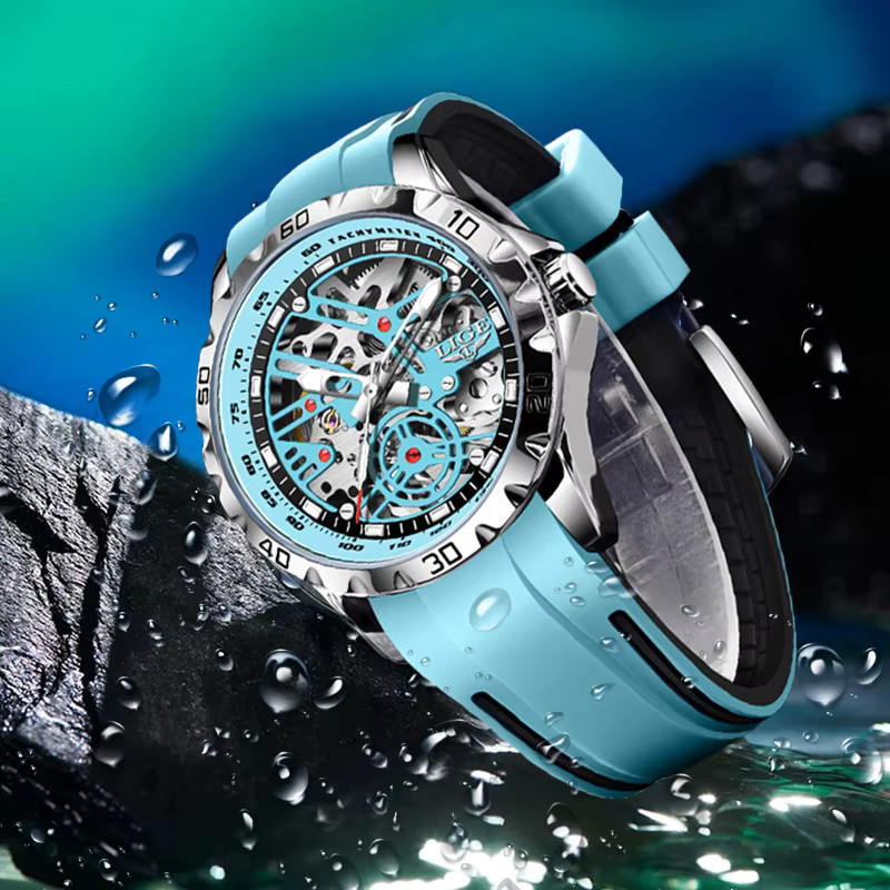 Lige Armbanduhr Automatik, Silikon, Blau, Herren - Bild 3