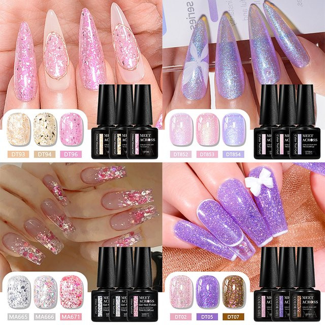 MEET ACROSS Gel-Nagellack-Set, Nude Pink Macaron, 3-teilig - Bild 1