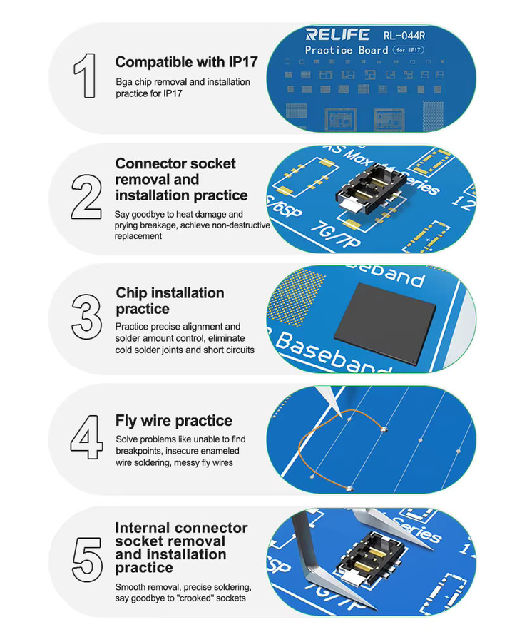 RELIFE RL-044R Lötübungsbrett für iPhone-Reparaturen und BGA-Chip-Training in Blau - Bild 3