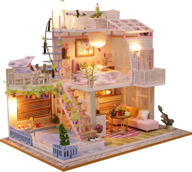zuuton DIY Holz Mini Puppenhaus 3D Puzzle, Modell Gebäude, mit LED Lichter - Bild 1