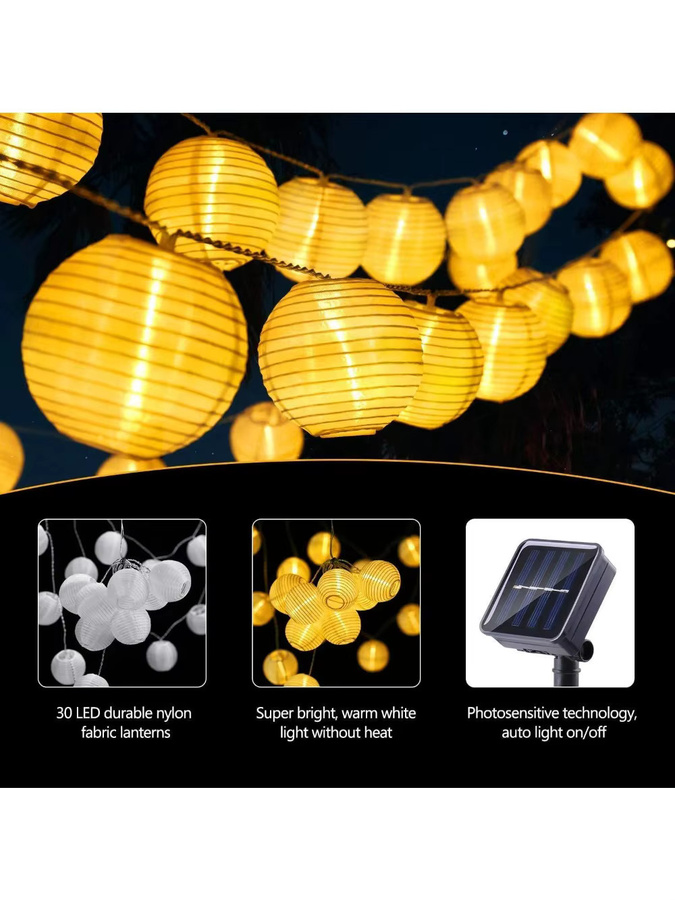 XIWANGFIRE Solar-Laternen-Lichterkette mit LED-Feengirlande in Warmweiß, Schwarz, ideal für Garten, Terrasse, Hochzeit und Party mit Dämmerungssensor - Bild 6
