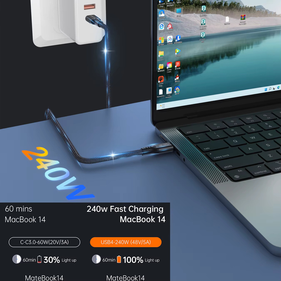 UGOURD USB 4 Thunderbolt 4 Typ-C Kabel mit 40Gbps und 240W Schnellladung für Laptops, EGPU und Smartphones, 8K 60Hz UHD Videokabel, Schwarz/Grau - Bild 3
