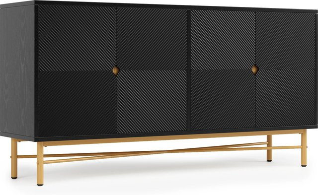 Merax Sideboard Modern Schwarz mit Goldgriffen, B/T/H: 160 x 40 x 82 cm - Bild 1