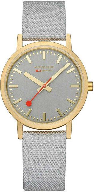 Mondaine Damenuhr, Quarz, Edelstahl, Grau und Gold, 36 mm, Textil/NATO - Bild 1