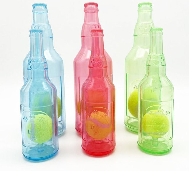 Crunch play Flaschen Spielzeug für Hunde, Plastikflasche, Kau Spielzeug mit Tennis, Wasserflasche Cruncher, interaktives Hundespielzeug - Bild 1